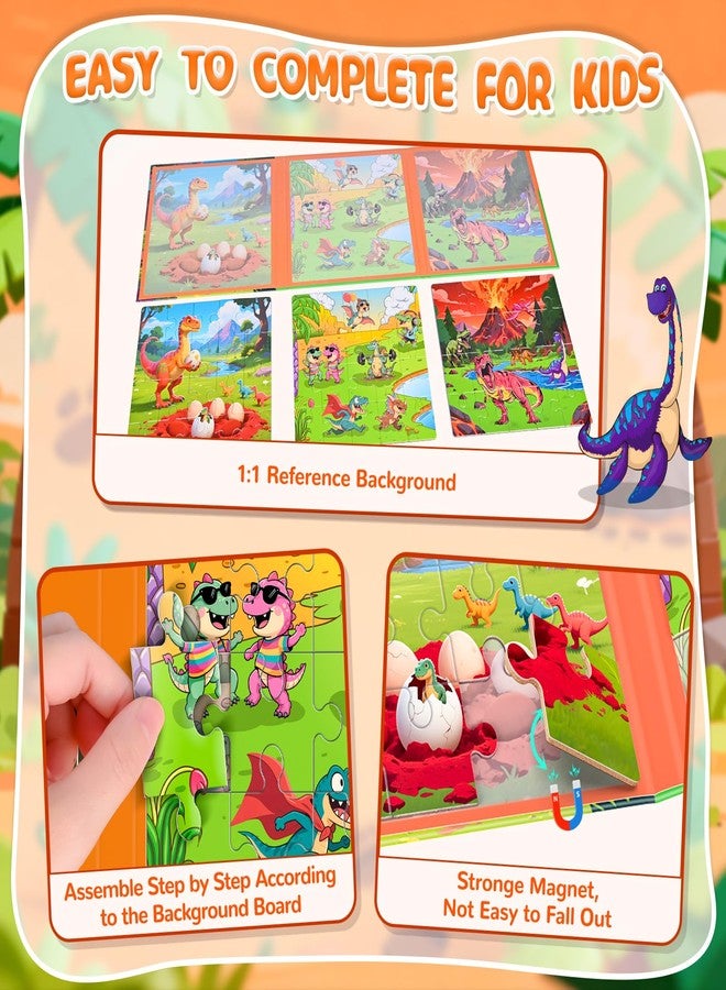 JUANCHI 3x20 Pieces Magnetic Puzzles for Toddlers 3-5, The Growth Journey of Dinosaurs 3 in 1 Puzzles for Kids Ages 4-6, Car Airplane Road Trip Activities Toys for 3 4 5 6 Year Old Birthday - Image 4